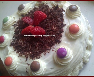 Eggless Chocolate Strawberry Cake With Fresh Cream Frosting- 50th Post