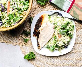 Kale and Cabbage Slaw Recipe with Avocado Buttermilk Dressing