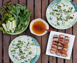 Recipe: Banh Hoi and Thit Heo Quay (Vietnamese Steamed Woven Rice Vermicelli and Crispy Roasted Pork Belly)
