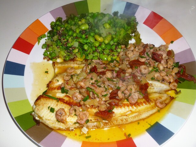 Pan fried Dover Sole with a Shrimp, Tarragon and Sun Dried Tomato Sauce Recipe