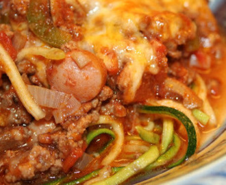 Gratinert squash spaghetti med kjøttsaus
