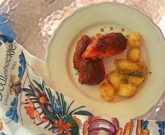 Κοτόπουλο με μουστάρδα και μέλι και μεσογειακές πατάτες φούρνου
