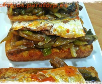 Tosta de sardinas con cebolleta y berenjena caramelizadas al Pedro Ximenez