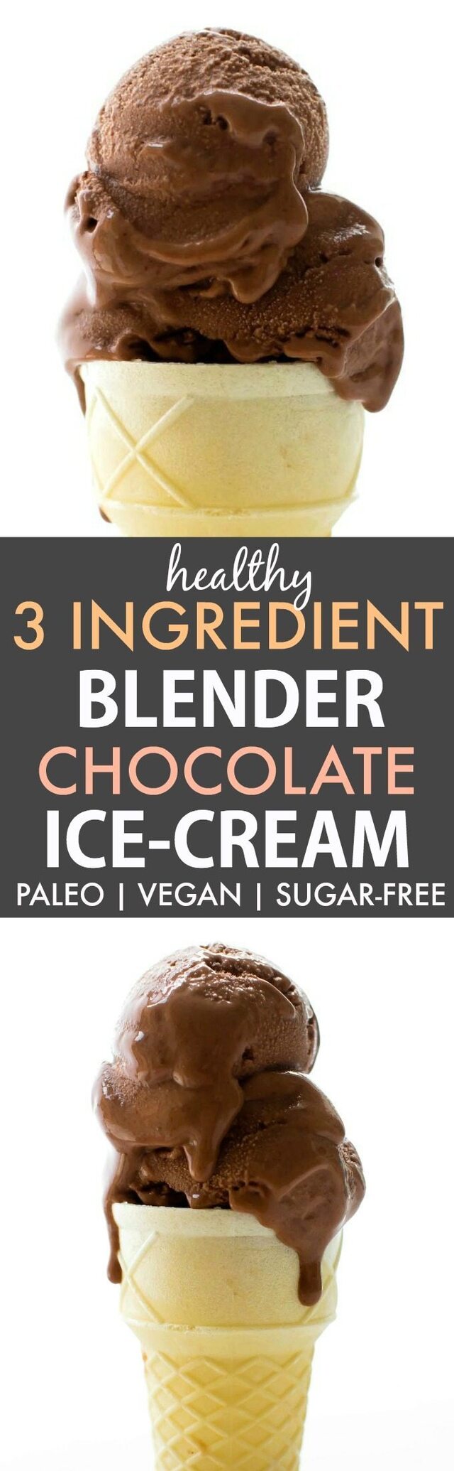 Healthy 3 Ingredient No Churn Blender Chocolate Ice Cream (Paleo, Vegan, Dairy Free)