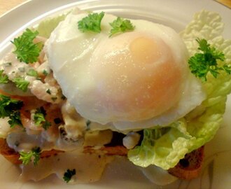 Posjert egg med reke- og sjampinjongsaus  ☼