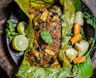 Baked Whole Fish Masala in Banana Leaf - Indian Style