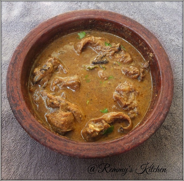 Varutharacha meen curry/Fish in roasted coconut gravy Kerala style