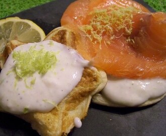 Blinis léger saumon  fumé et crème légère au citron vert et gonbawa