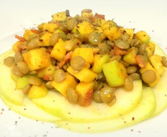 Ensalada de manzana y lentejas al curry