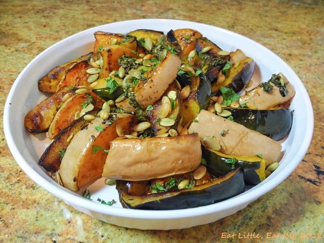 Recipe for Roasted Squash with Mint and Toasted Pumpkin Seeds