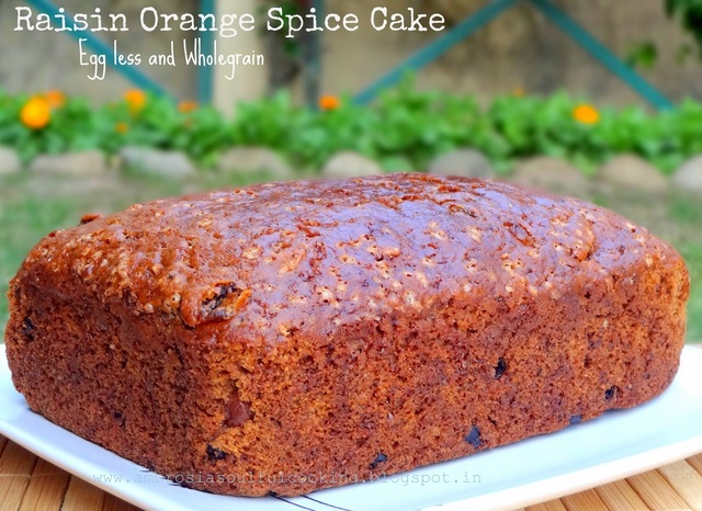 Raisin Orange Spice Cake - Egg less and Wholegrain