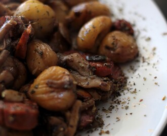 Receita do menu da semana: Cogumelos salteados com chouriço e castanhas!