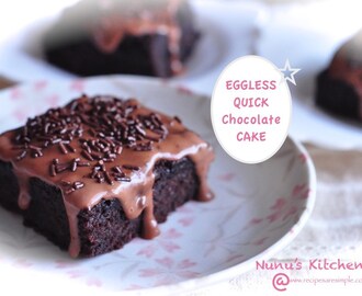 Eggless Chocolate Cake – No eggs, butter, milk or bowls