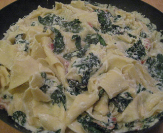 Pappardelle Pasta with Swiss Chard, Bacon and Ricotta Cheese