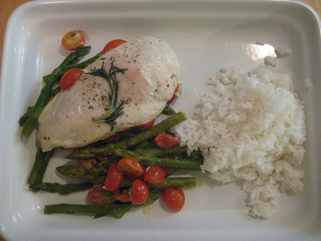 Roasted Chicken Breast with Cherry Tomatoes and Asparagus