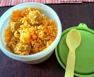 Quick Soya Chunks Tomato Fried Rice ~ Easy Lunch Box Recipe for Kids