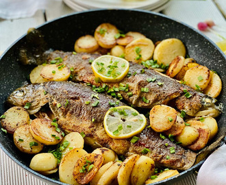 Rainbow Trout With Potatoes And Spring Garlic
