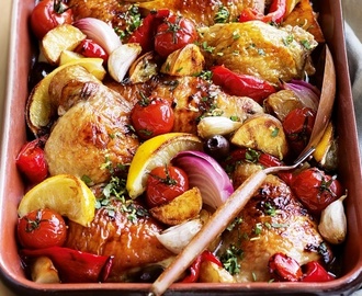 Κοτόπουλο λεμονάτο με λαχανικά στο φούρνοο