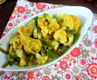 Roasted Cauliflower, Capsicum with Moong Dal Patties ~ Low Carb Indian Vegetarian Recipe