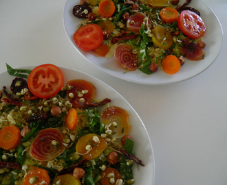 Mettende Sunn Salat med Beter, Spirer, nøtter og Hirse