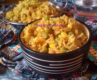 Corn Peas Rice/ Makkai Matar Ke Pulav- In Microwave
