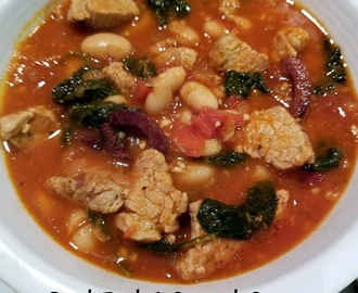 Greek Pork and Spinach Stew with beans and olives