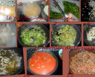 Pasta Integral con salsa de tomate y calamares