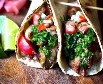 Grilled Steak Tacos with Cilantro Chimichurri Sauce