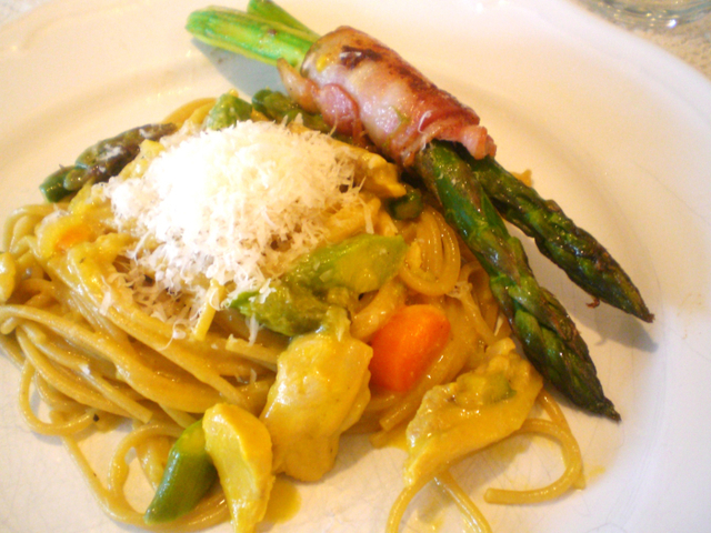 Dagens middagstips: Spagetti med zafran, kylling og asparges <3