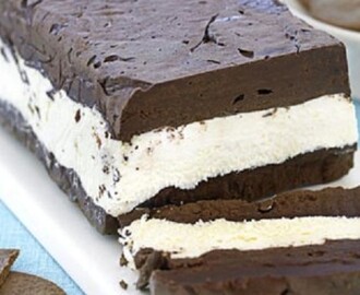 Παγωμένη τερίνα λευκής και μαύρης σοκολάτας με 4 υλικά σε 4 κινήσεις  από το Sintayes.gr