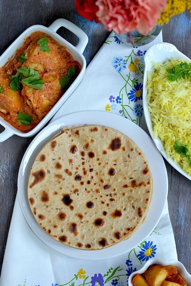 Kashmiri Mini Thali - Roti, Dum Aloo, Apple Chutney and Saffron Rice
