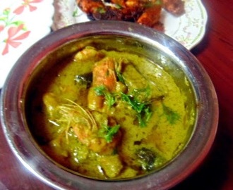 Prawns Curry with Brinjal in Green Masala