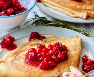 Pancakes (Crepes) with Mascarpone Cream & Cranberry Compote