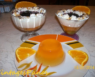 Trifle με ζελέ πορτοκάλι, κρέμα μαρασκίνο και κεράσια