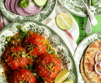 Tameta Reveya | Vegan Stuffed Tomato Curry Recipe from Kaushy's Prashad at Home