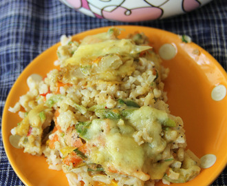 Roasted Vegetable Brown Rice - Baked Rice - White sauce rice - Lunch recipe - Kids friendly Rice recipe - Party friendly rice