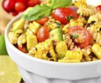 GRILLED CORN AND AVOCADO PASTA SALAD WITH CHILI-LIME DRESSING