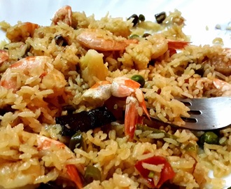 Shrimp Pulav with Coconut Milk (in the Microwave Oven)