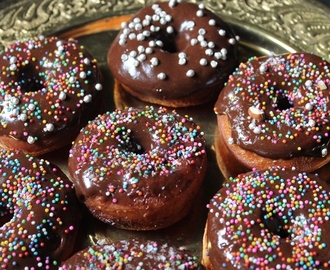 Eggless Chocolate Doughnuts Recipe  / Eggless Donuts with Chocolate Glaze Recipe