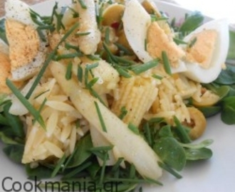 Ανοιξιάτικο πιάτο με κριθαράκι και αυγά του Πάσχα