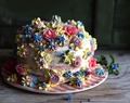 Half Naked Cake mit fruchtigen Cremes und Frühlingsblüten