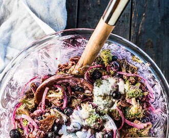 Roasted Broccoli Salad with Blueberries, Bacon and Pecans