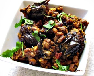 Eggplant cowgram dry curry / Kathirikai karamani varuval