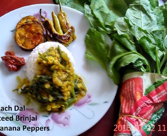 Spinach Dal with Sauteed Brinjal and Banana Peppers, Simple and Comforting