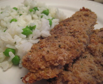 Breaded Pork Chops with Rice and Peas