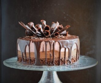 Csoki-eper mousse torta csokiszivarkákkal – csurgatott design