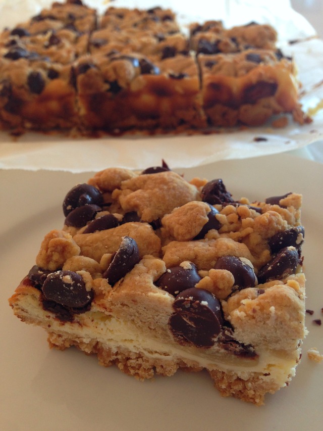 Cookie dough chocolate chip cheesecake squares