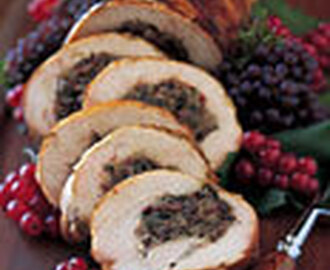 Turkey Breast Roulade with Crimini, Porcini, and Pancetta