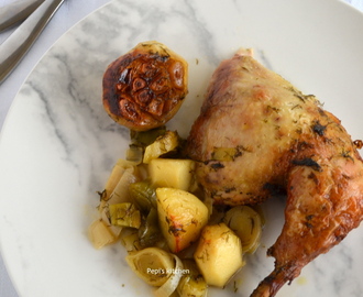 Κοτόπουλο στο φούρνο με Άνηθο, Πράσα και Πατάτες
