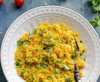 Zucchini carrot turmeric pilaf rice | Under 30 minutes + Vegan + GF